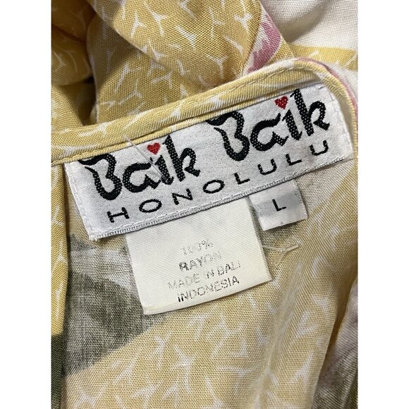 Baik Baik Honolulu Women Yellow Midi Dress Large L Floral Sleeveless Rayon EUC - Picture 6 of 7